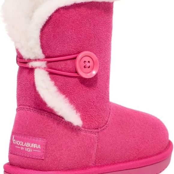 Koolaburra by Ugg Kids Nalie Short Boots Pink White Fur Winter Boots size 1 - Picture 11 of 12